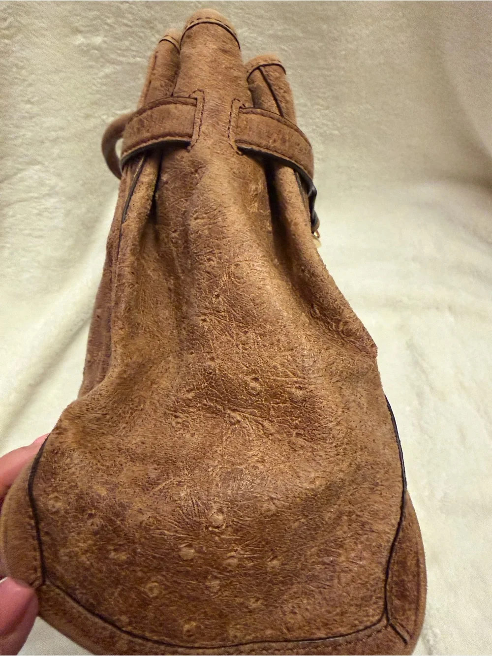 Michael Kors Hamilton Ostrich Embossed Satchel Bag & Zip Wallet Set Brown Tan